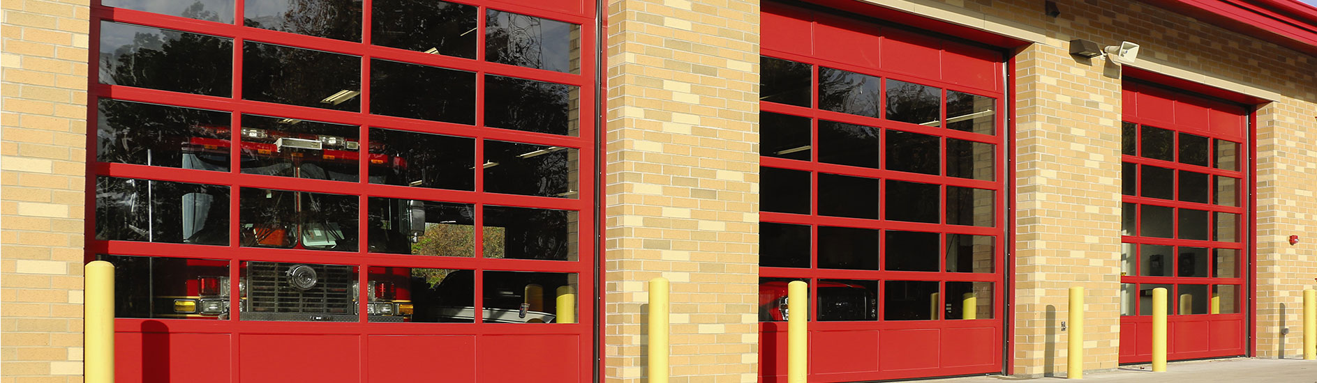 Red commercial sectional garage door