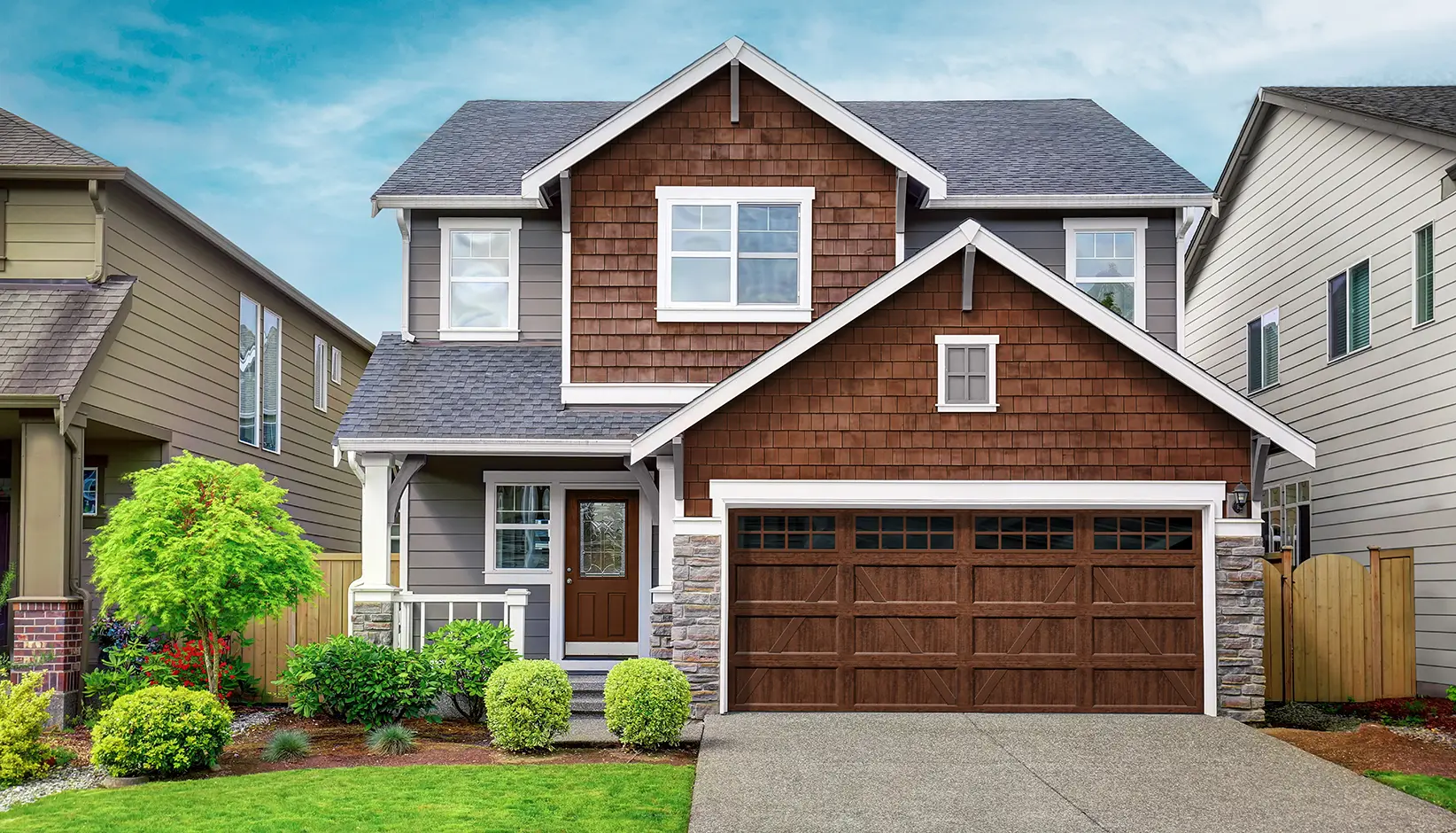 Clopay Bridgeport garage door in dark finish